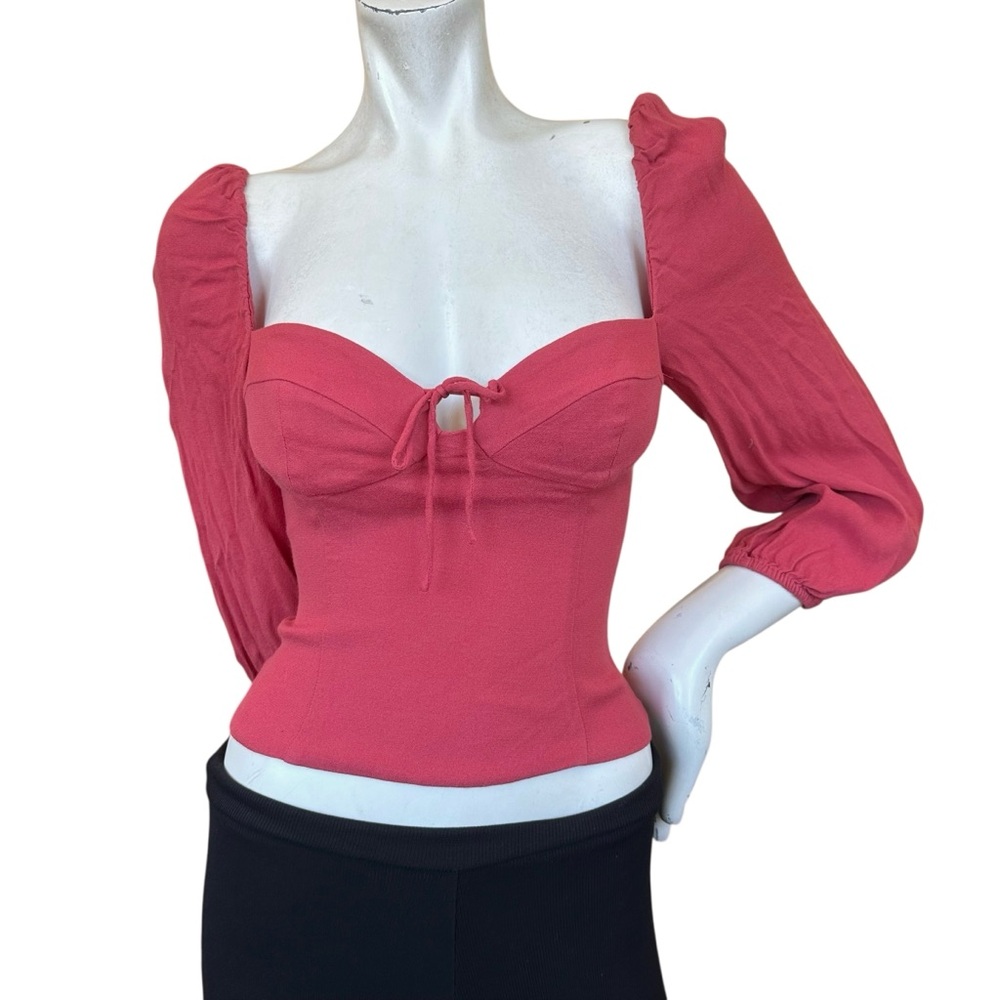 Aritzia Wilfred Novella Long Puff Sleeve Milkmaid Cottage Blouse in Rosy Red XS